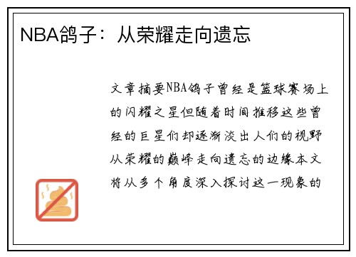 NBA鸽子：从荣耀走向遗忘